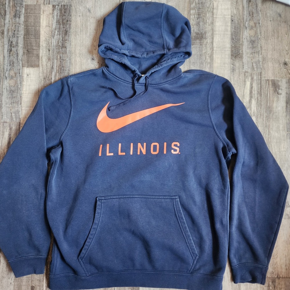 Nike Hoodie Mens Large Navy Blue Illinois Fighting Illini Swoosh Pullover